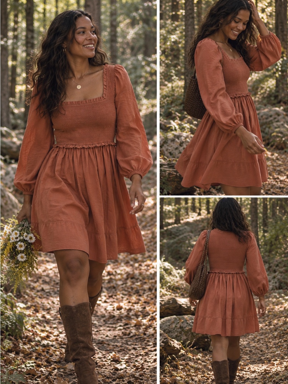 NWT Anthropologie Erin Fetherston Rust Smocked tunic dress size small